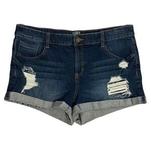 NY&Co Soho SIZE 10 Medium Wash Distressed Rolled Cuff Jean Denim Shorts